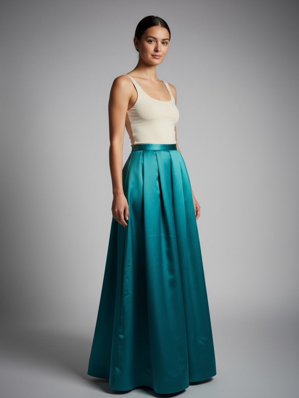 Neiman Marcus Teal Evening Wear Full-Length Satin Skirt SIZE SM/MED Has Flaws